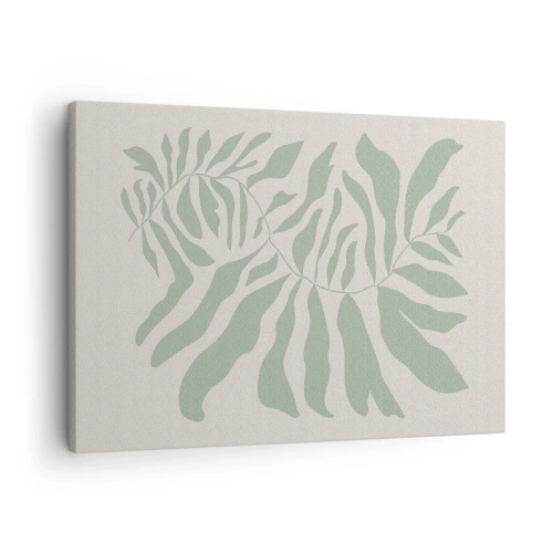 Quadro em tela - Um delicado padrão de galhos com folhas em um tom de verde esmeralda - 70x50cm - Galho esmeralda - Decoração de parede moderna para a sala de estar e quarto ARTTOR