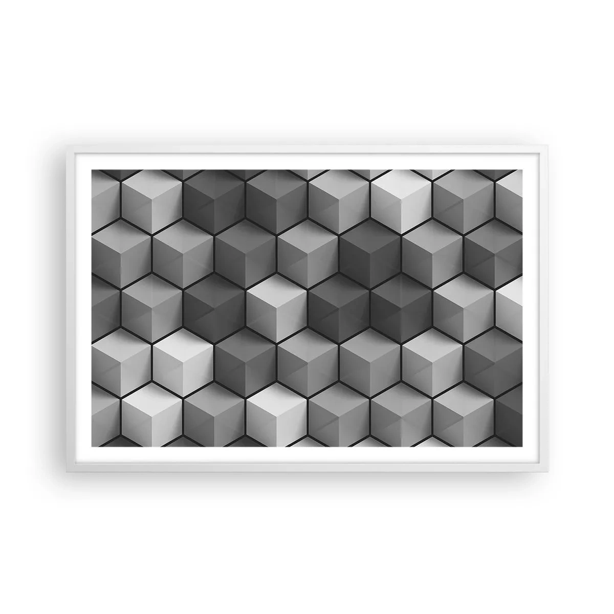 Pôster em moldura branca - Quebra-cabeça cubista - 91x61 cm