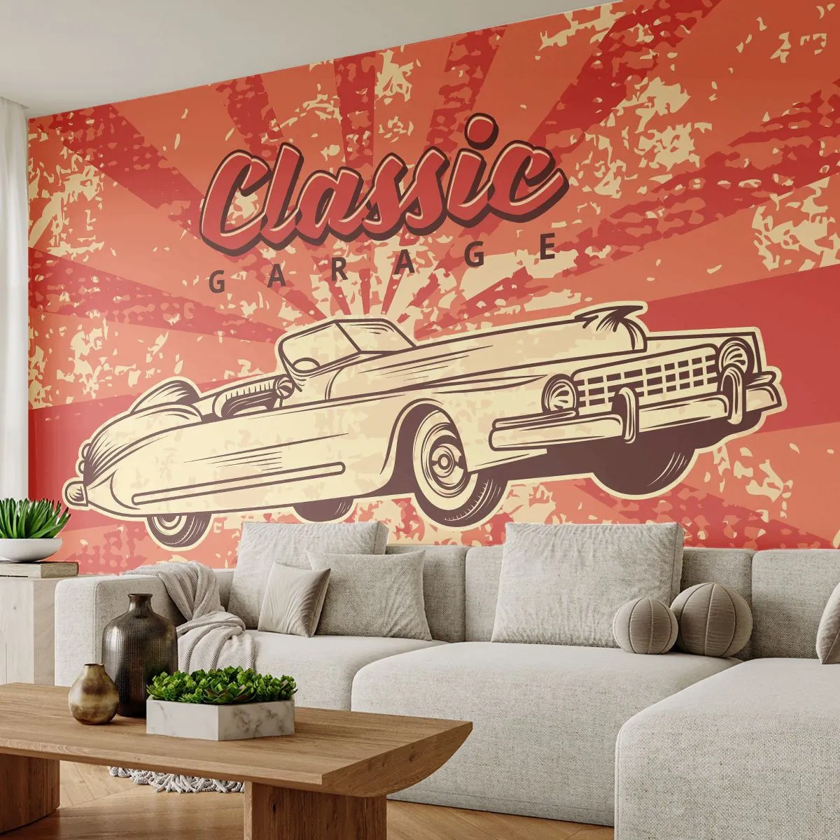 Papel de Parede Premium Canvas - E na rádio Elvis - Carro, Cabriolé, Viagens - 250x175 cm