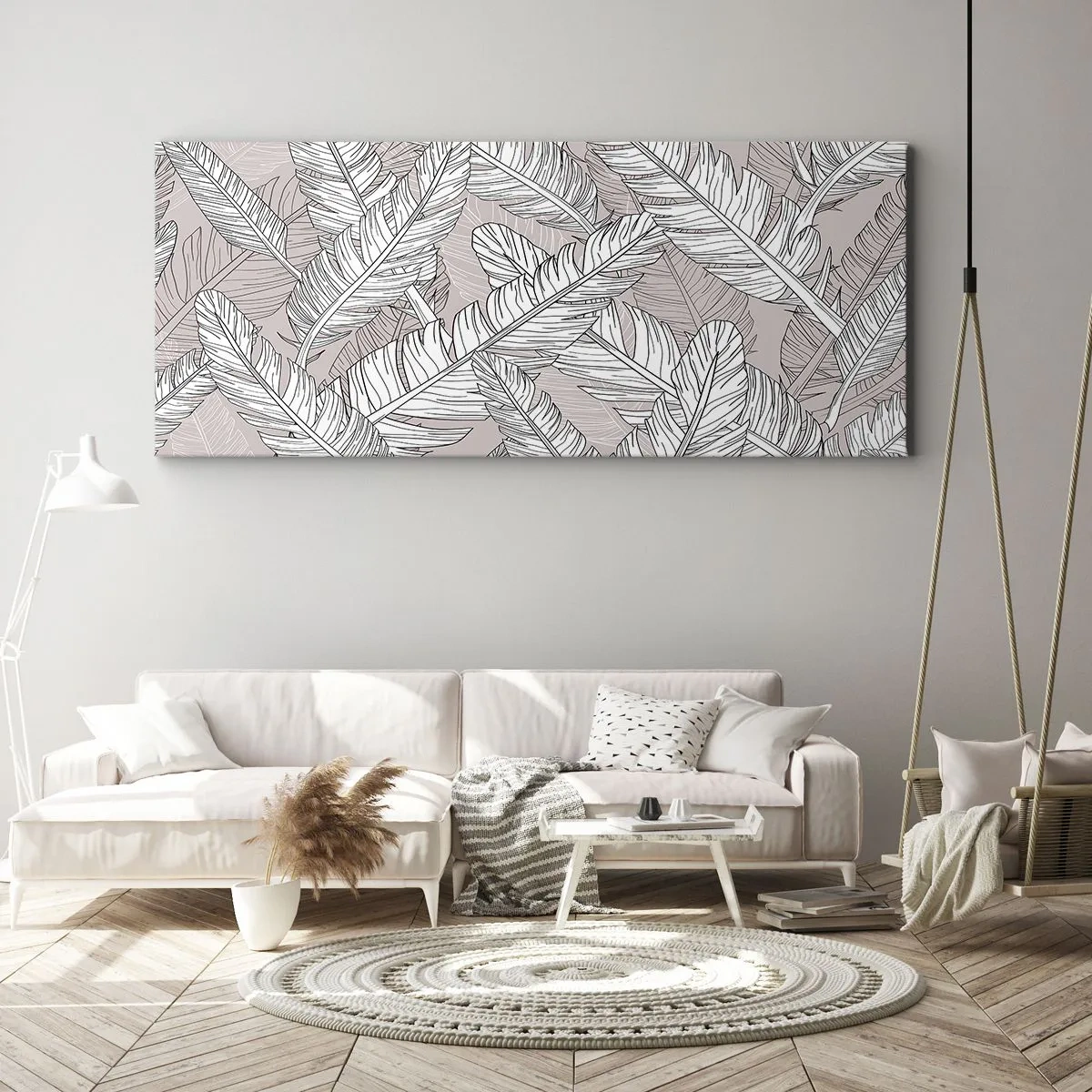 Quadro em tela - Turbilhão de penas - 100x40 cm