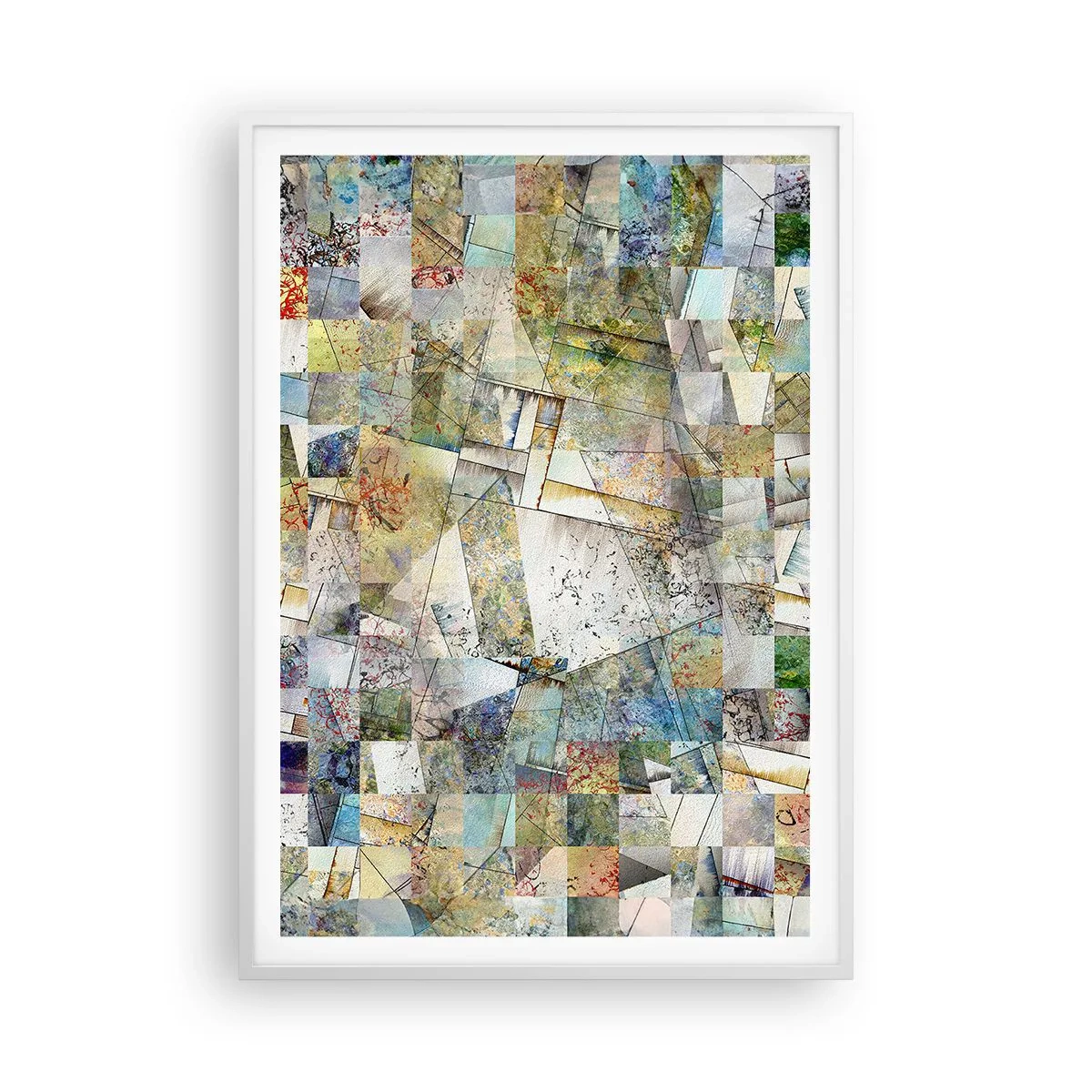 Pôster em moldura branca - Embaralhamento geométrico - 70x100 cm