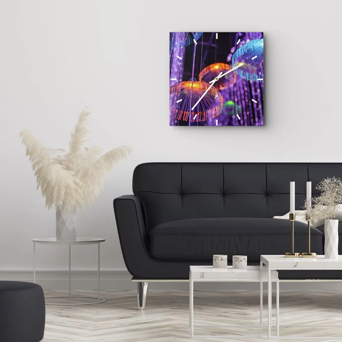 Relógio de parede - Relógio em vidro - Fonte de luz - 30x30 cm