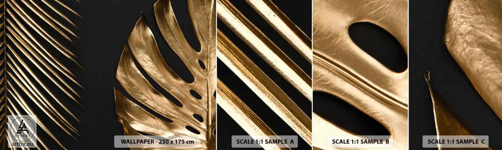 Amostra de Papel de Parede Standard Eco - Diferentes e igualmente caros - Folha de palmeira, Folha de monstro, Abstração - 100x30 cm