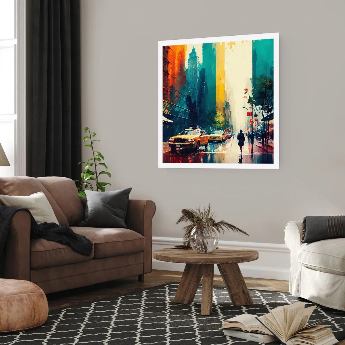 Pôster - Nova York – até a chuva é colorida aqui - 60x60 cm