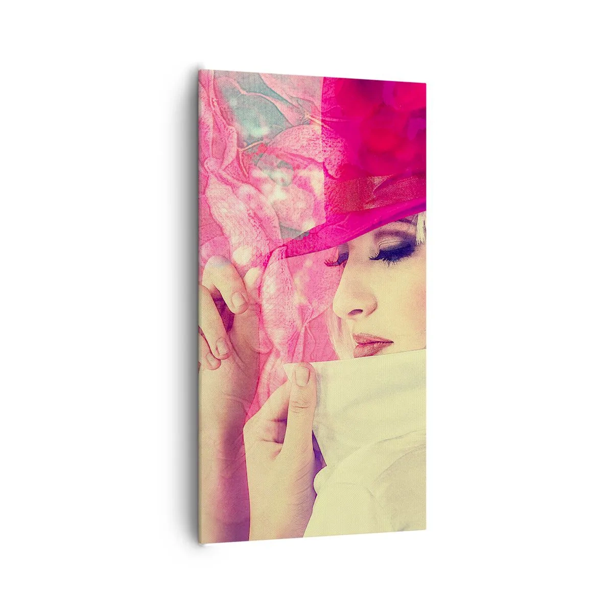 Quadro em tela - Retrato retro em rosa - 65x120 cm