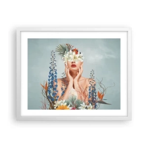 Pôster em moldura branca - Mulher – flor - 50x40 cm