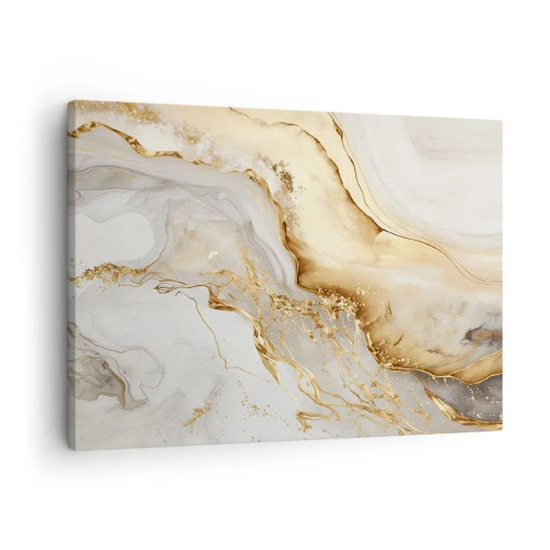 Quadro em tela - Padrões abstratos de ouro e mármore em um fundo claro - 70x50cm - Abstração: beleza e bondade - Decoração de parede moderna para a sala de estar e quarto ARTTOR