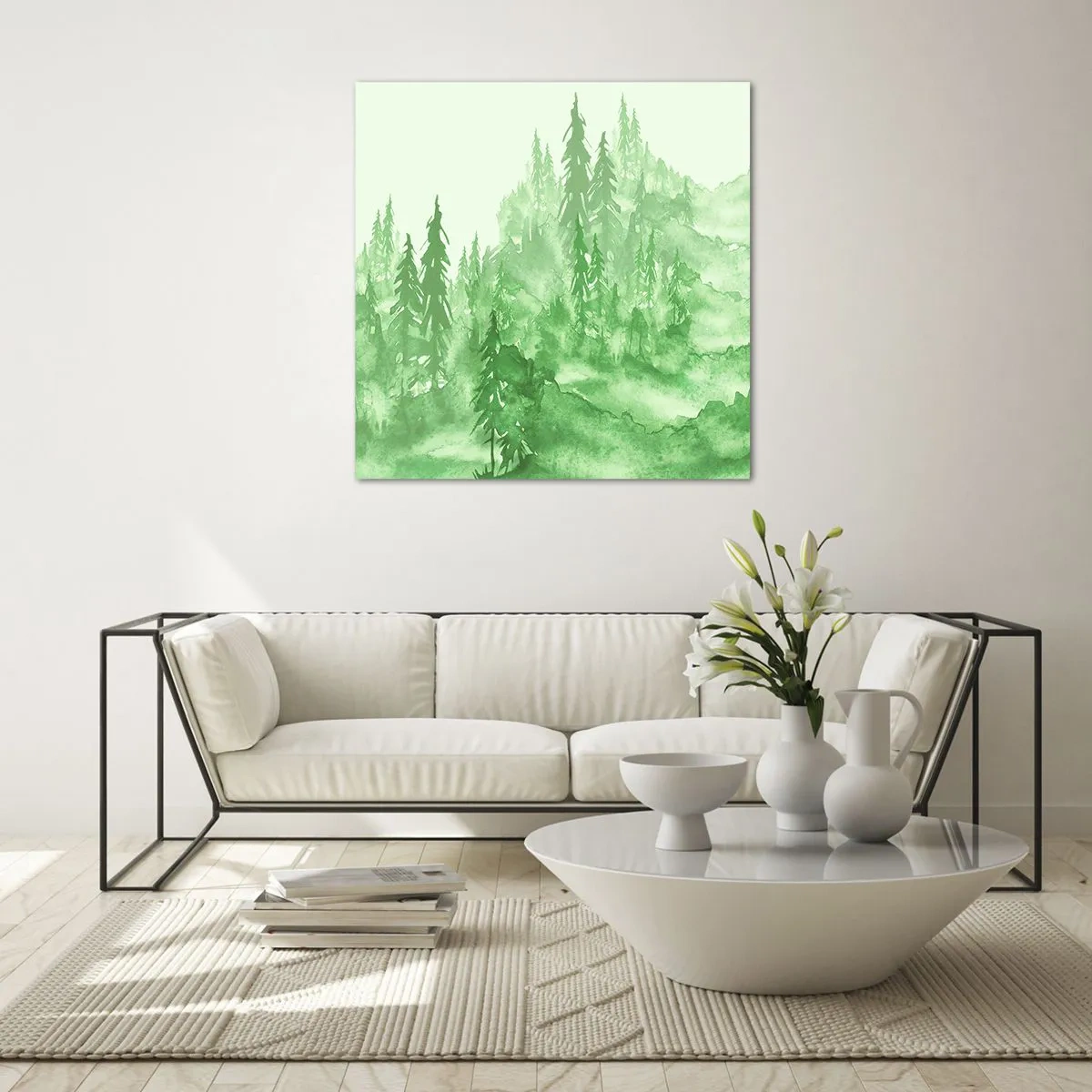 Quadro em vidro - Desfocado pela névoa verde  - 40x40 cm