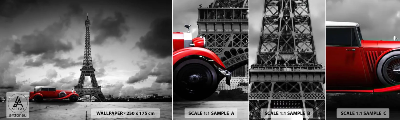 Amostra de papel de parede autocolante Deluxe Sticker - Não há muito tempo atrás em Paris - Automotivo, Torre Eiffel, Paris - 100x30 cm