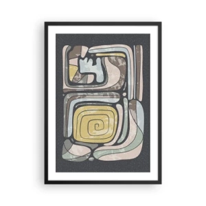Pôster com moldura preta - Arte abstrata com padrões geométricos em tons terrosos - 50x70cm - Abstração no espírito pré-colombiano - Decoração de parede moderna para a sala de estar e quarto ARTTOR