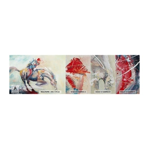 Amostra de papel de parede Premium Sand - Segure-se, vamos pular - Animais, Cavalo, Cavaleiro - 100x30 cm