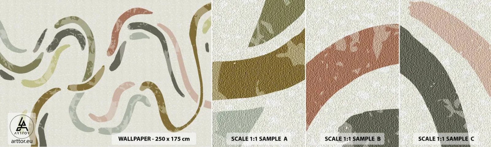 Amostra de papel de parede autocolante Deluxe Sticker - Uma alegre dança de abstração - Pastel, Minimalista, Brilhante - 100x30 cm