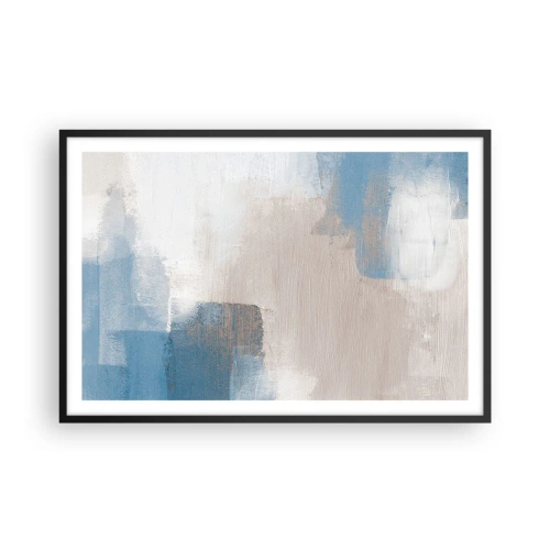 Pôster com moldura preta - Abstração rosa atrás da cortina azul - 91x61 cm