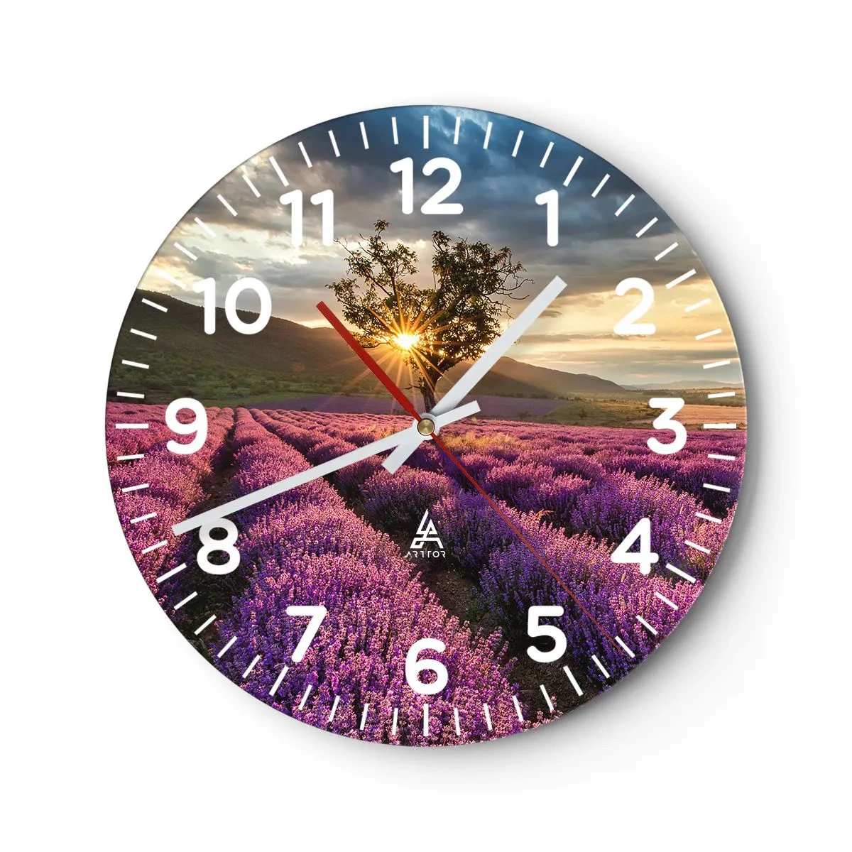 Relógio de parede - Relógio em vidro - Aroma lilás - 30x30 cm