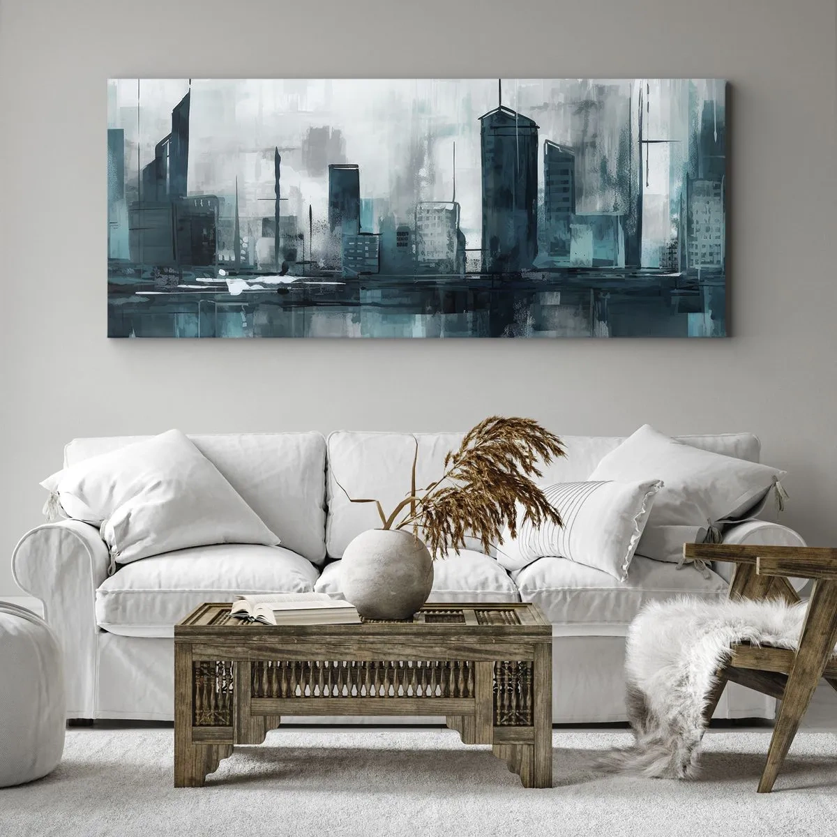 Quadro em tela - Uma cidade da cor da chuva - 120x50 cm