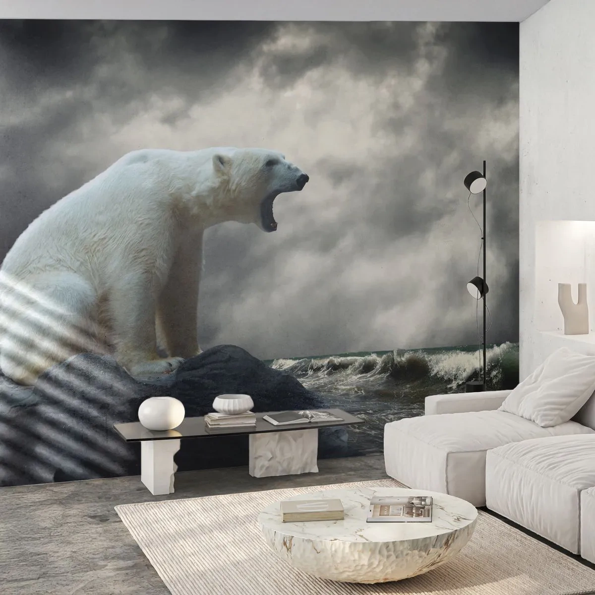 Papel de Parede Autocolante Deluxe Sticker - O Rei Solitário do Ártico - Animais, Urso polar, oceano - 250x175 cm