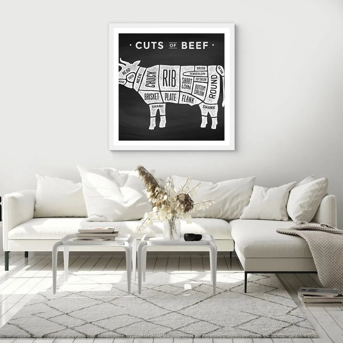 Pôster em moldura branca - Cartilha do talhante - 30x30 cm