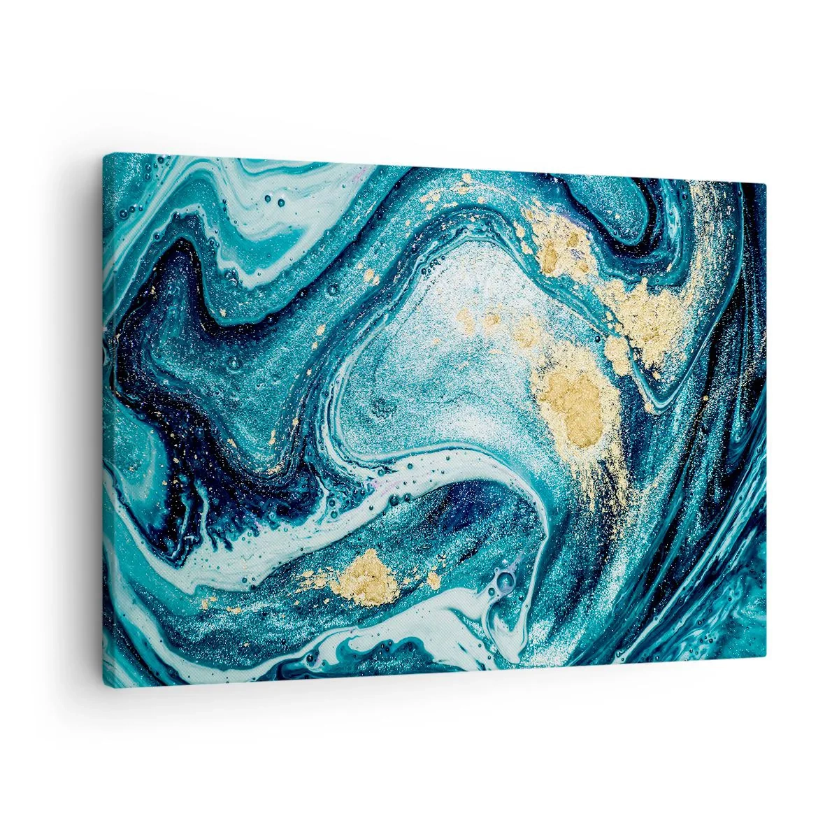 Quadro em tela - Uma composição abstrata de ondas e detalhes dourados - 70x50cm - Redemoinho azul - Decoração de parede moderna para a sala de estar e quarto ARTTOR