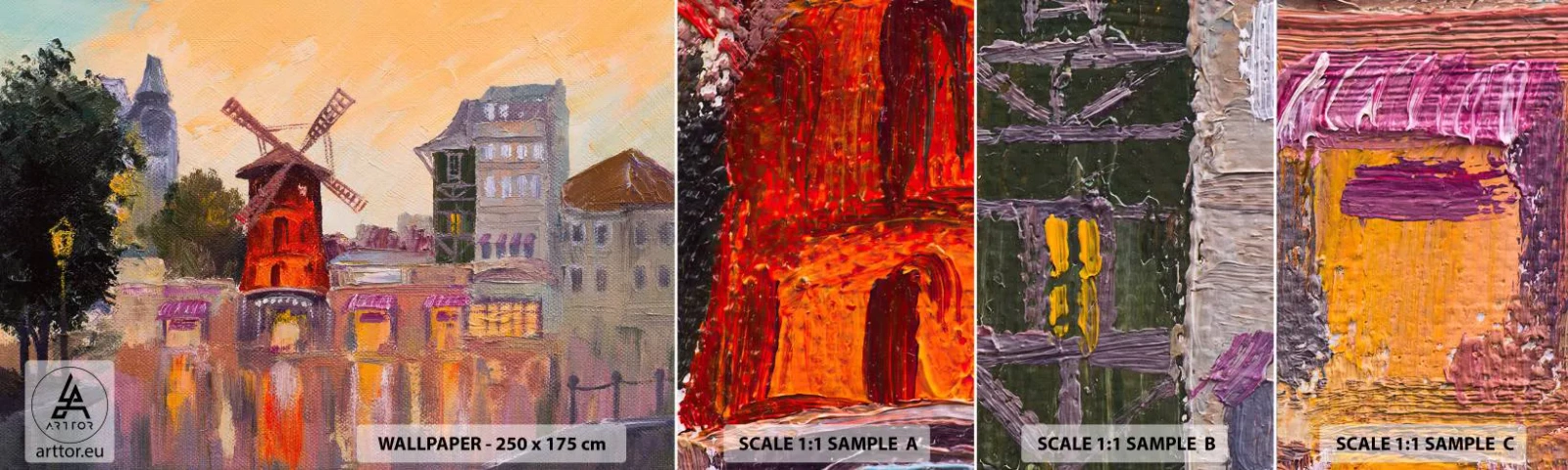 Amostra de papel de parede autocolante Deluxe Sticker - Ícones parisienses – Moulin Rouge - Paris, Fã, Moulin Rouge - 100x30 cm