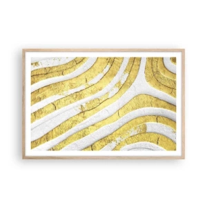 Pôster com moldura de carvalho claro - Composição a branco e ouro - 91x61 cm