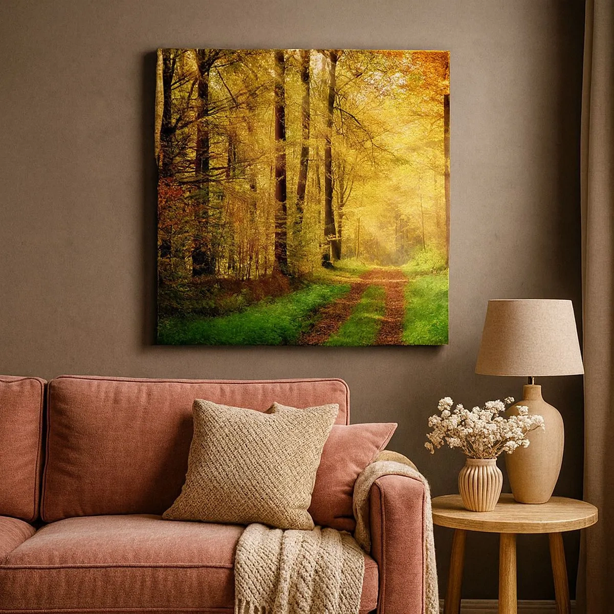 Quadro em tela - Silêncio dourado da floresta - 30x30 cm