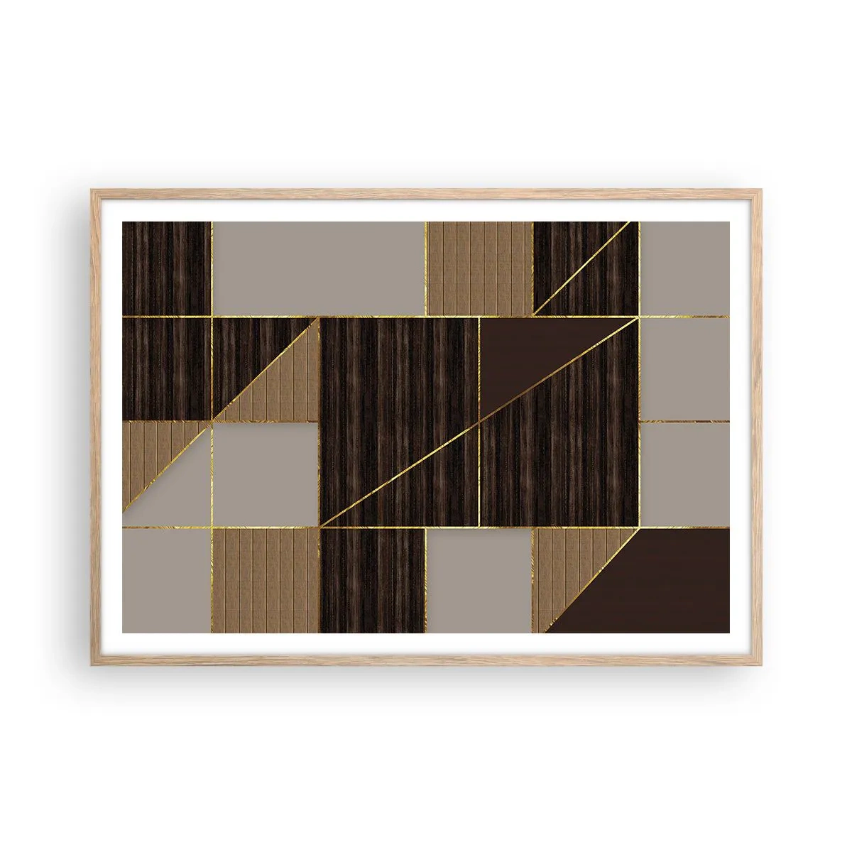 Pôster com moldura de carvalho claro - Mosaico de bronzes e ouro - 100x70 cm