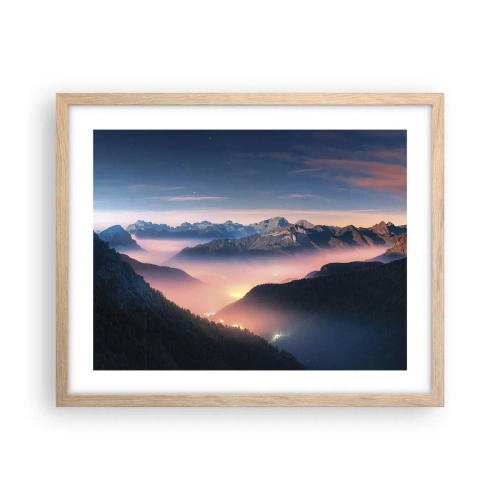 Pôster com moldura de carvalho claro - Luz nos vales - 50x40 cm