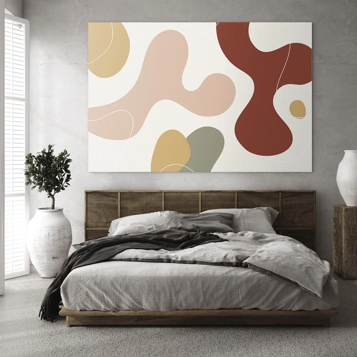 Quadro em vidro - Composição abstrata de formas orgânicas - 70x50cm - Ziguezagues ornamentais - Decoração de parede moderna para a sala de estar e quarto ARTTOR