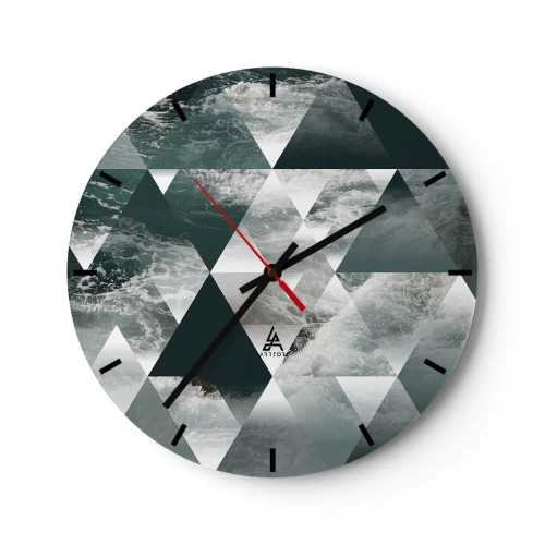 Relógio de parede - Relógio em vidro - Triângulos geométricos com um motivo de oceano tempestuoso - 30x30cm - Uma perspetiva de cristal - Decoração de parede moderna para a sala de estar, cozinha e quarto ARTTOR