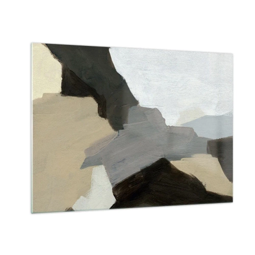 Quadro em vidro - Uma composição abstrata moderna em tons de cinza - 70x50cm - Abstração: a encruzilhada do cinza - Decoração de parede moderna para a sala de estar e quarto ARTTOR