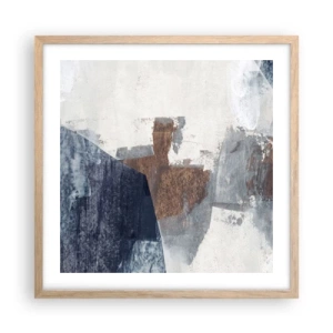 Pôster com moldura de carvalho claro - Formas azuis e marrons - 50x50 cm