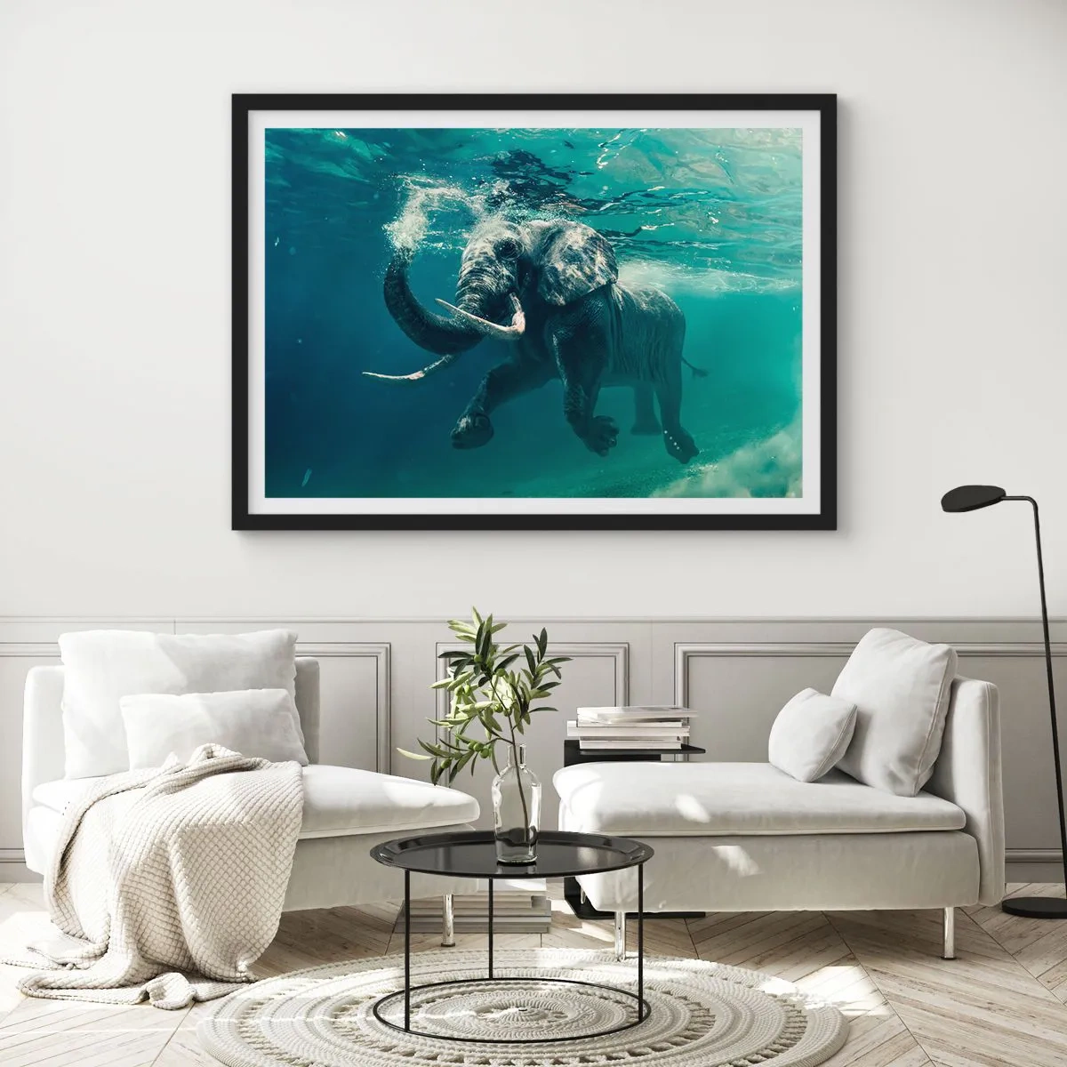 Pôster com moldura preta - Todo mundo gosta de nadar - 100x70 cm