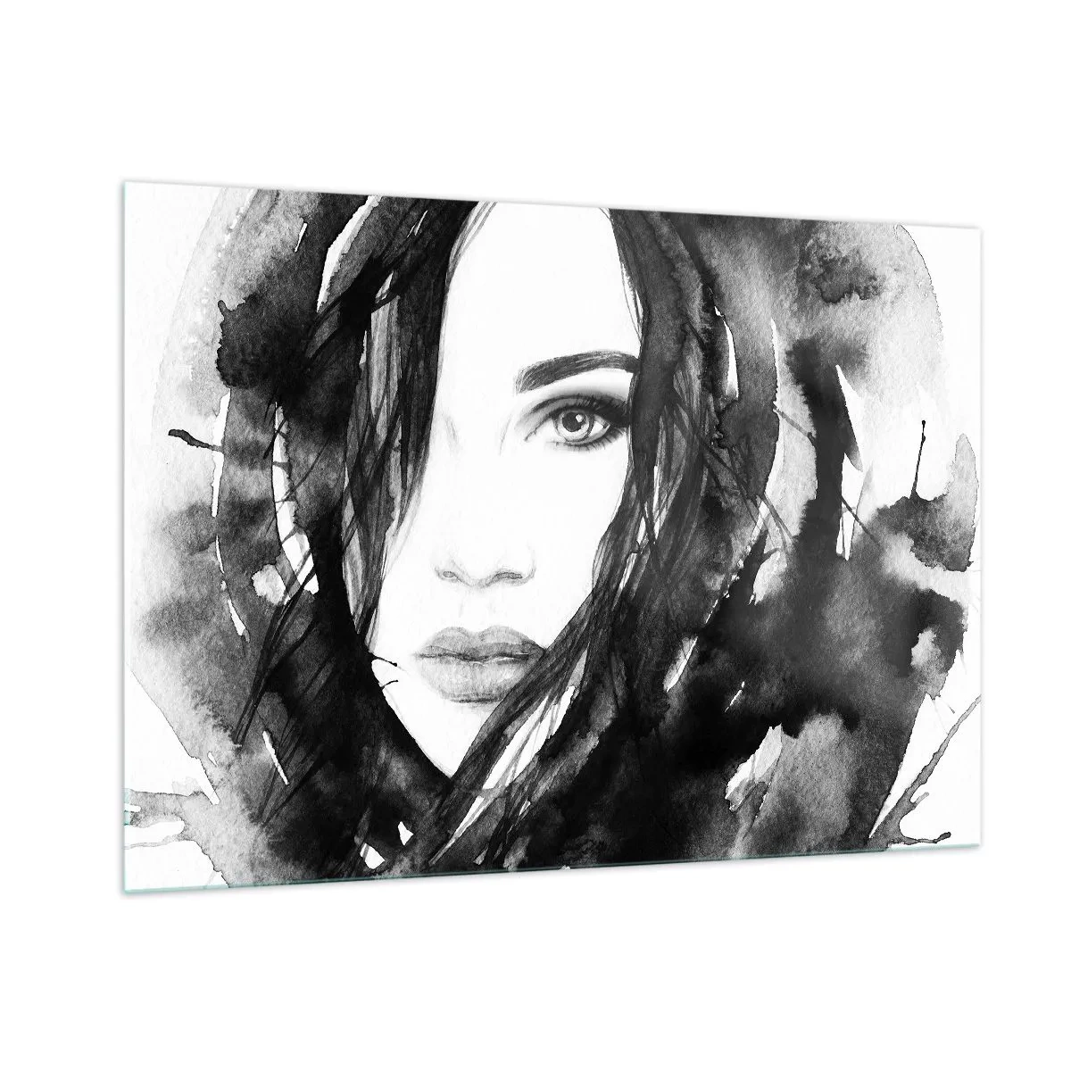 Quadro em vidro - Retrato de uma dama a preto e branco - 100x70 cm