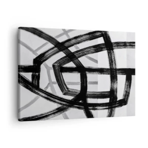 Quadro em tela - Linhas abstratas em preto e branco se cruzando em um fundo claro - 70x50cm - Profundidade de construção - Decoração de parede moderna para a sala de estar e quarto ARTTOR