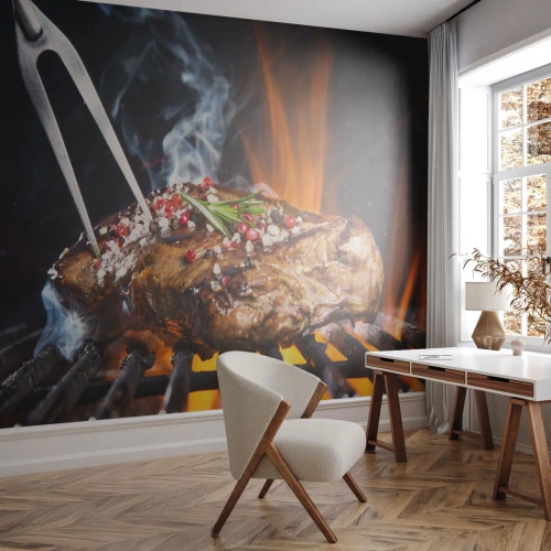 Papel de Parede Premium Canvas - Suculenta e de bom cheiro - Gastronomia, bife, Grade - 400x280 cm