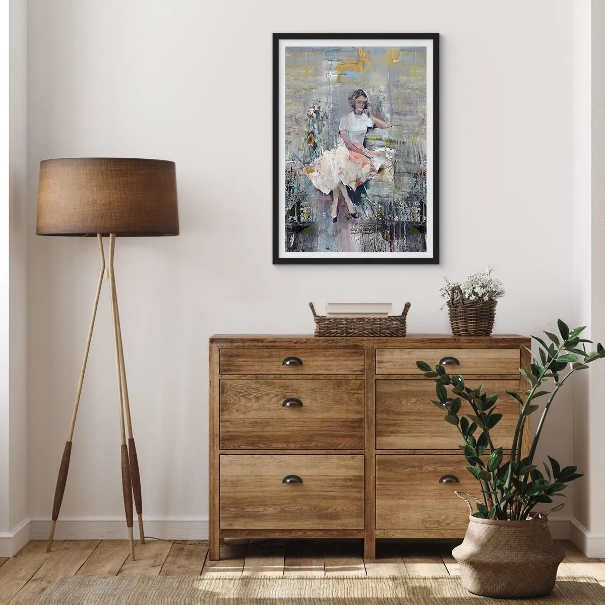 Pôster com moldura preta - Figura abstrata de uma mulher de vestido sobre um fundo texturizado - 50x70cm - Clássica e moderna - Decoração de parede moderna para a sala de estar e quarto ARTTOR