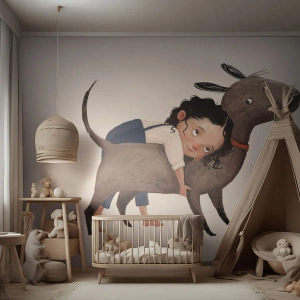 Papel de Parede Premium Canvas - Melhores amigos - Para crianças, Cachorro, Garota - 350x256 cm