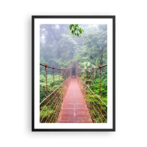Pôster com moldura preta - Uma ponte suspensa em uma floresta tropical envolta em neblina - 50x70cm - Suspenso acima das copas - Decoração de parede moderna para a sala de estar e quarto ARTTOR