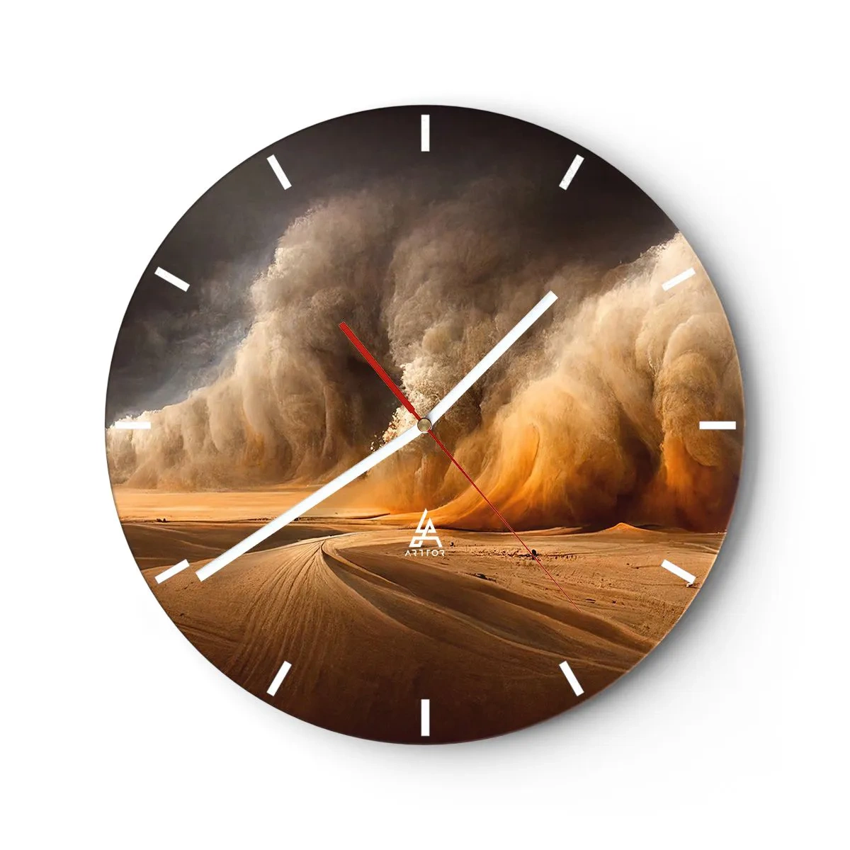 Relógio de parede - Relógio em vidro - Uma enorme tempestade de areia varre o deserto - 30x30cm - A Ira do Deserto - Decoração de parede moderna para a sala de estar, cozinha e quarto ARTTOR