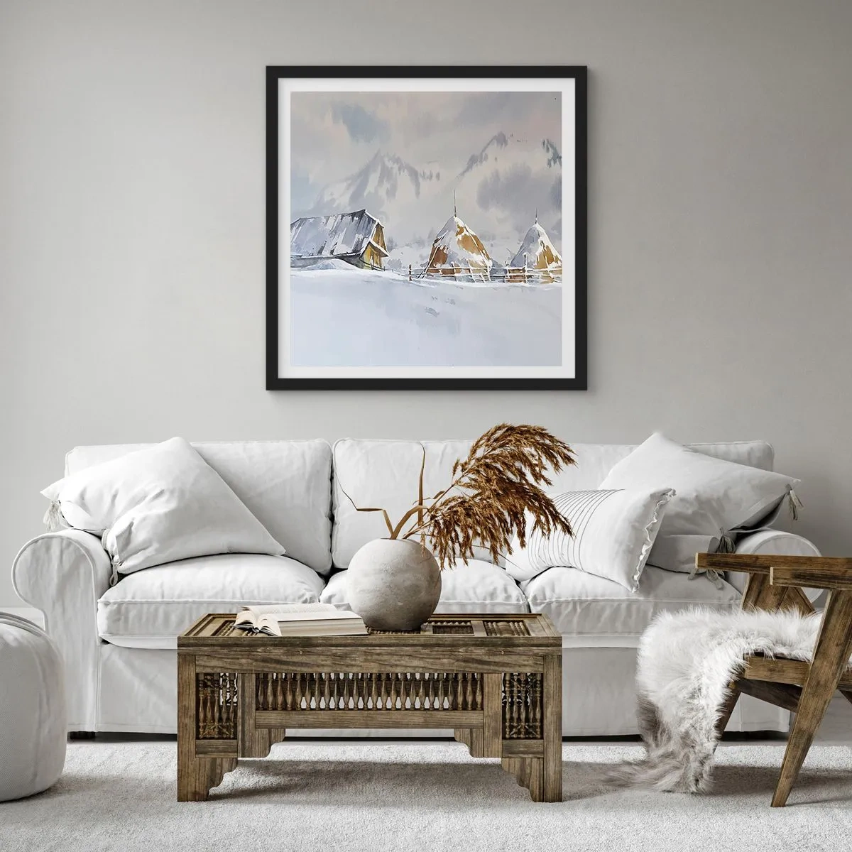 Pôster com moldura preta - No vale nevado - 30x30 cm