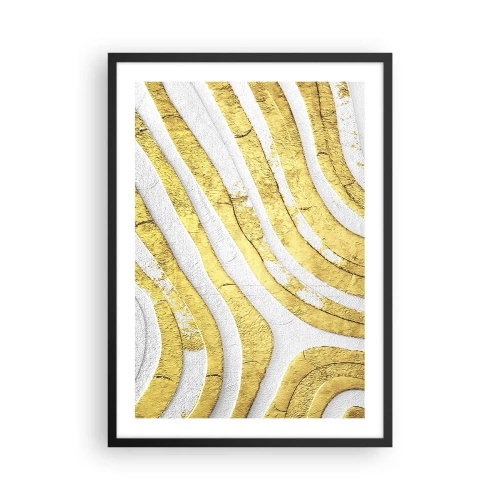 Pôster com moldura preta - Linhas douradas em um fundo branco em um estilo abstrato - 50x70cm - Composição a branco e ouro - Decoração de parede moderna para a sala de estar e quarto ARTTOR