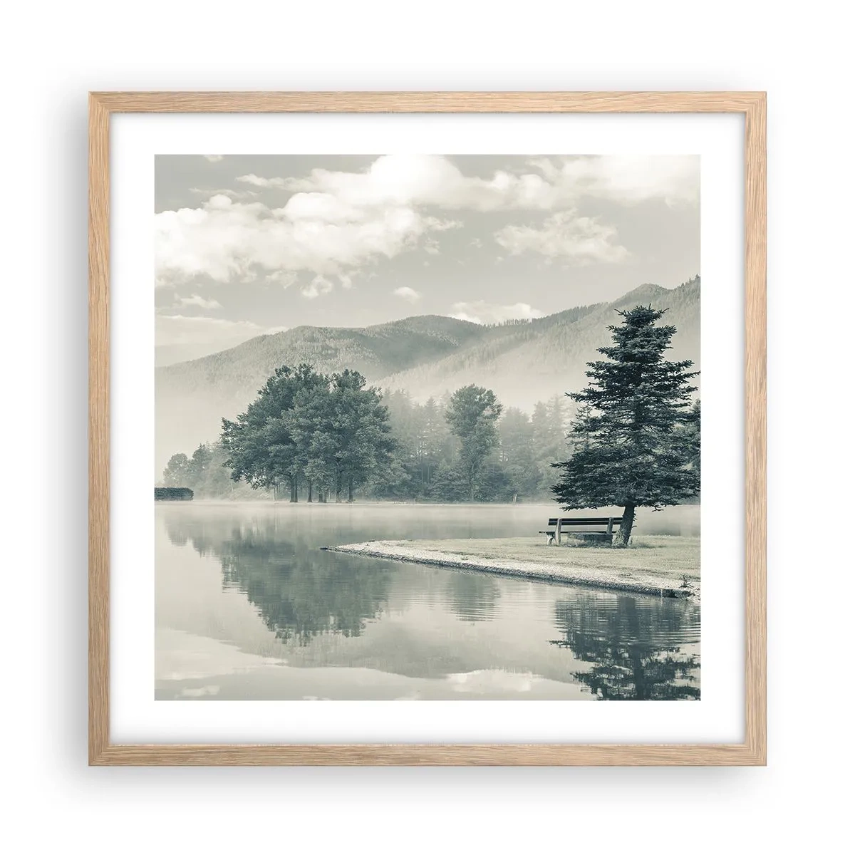 Pôster com moldura de carvalho claro - O lago ainda está a dormir - 50x50 cm
