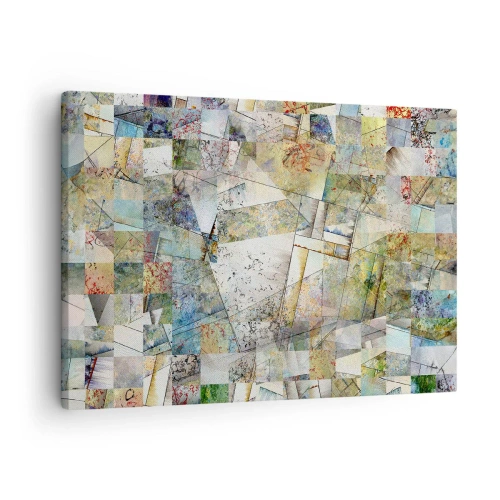 Quadro em tela - Abstração colorida com formas e linhas geométricas - 70x50cm - Embaralhamento geométrico - Decoração de parede moderna para a sala de estar e quarto ARTTOR