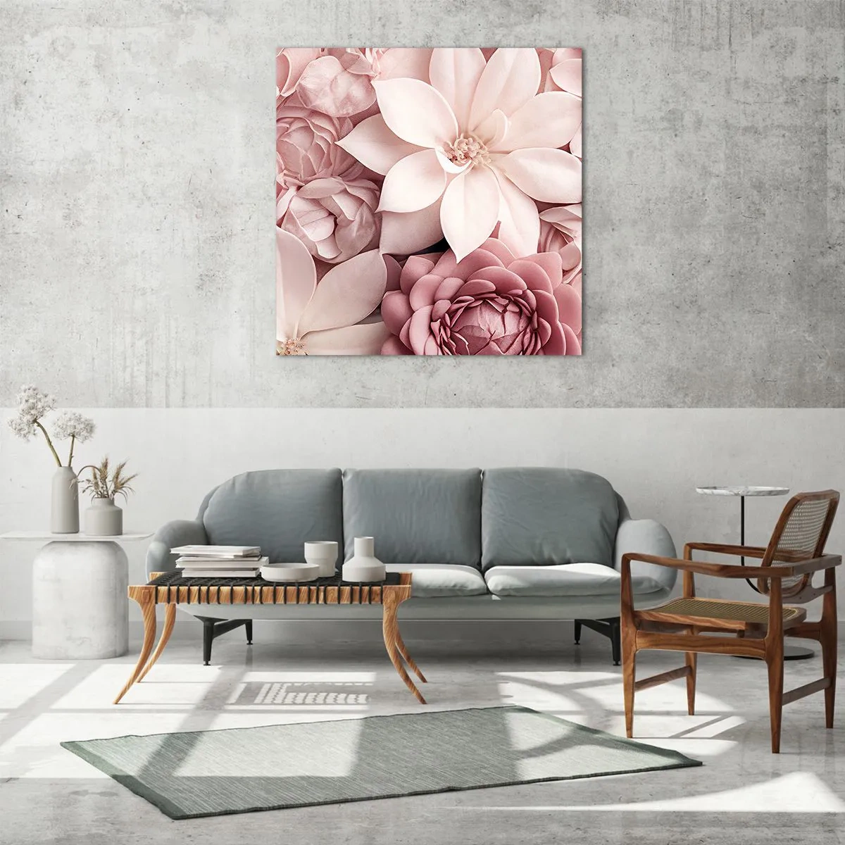 Quadro em vidro - Em pétalas rosa - 70x70 cm