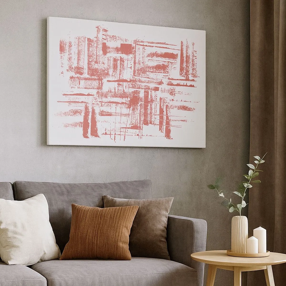 Quadro em tela - Texturas abstratas rosa em fundo branco - 70x50cm - Cidade Vermelha - Decoração de parede moderna para a sala de estar e quarto ARTTOR
