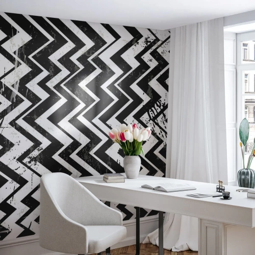 Papel de Parede Premium Sand - Zig-branco, zag-preto - Abstração, Pedaço, Preto e branco - 350x256 cm