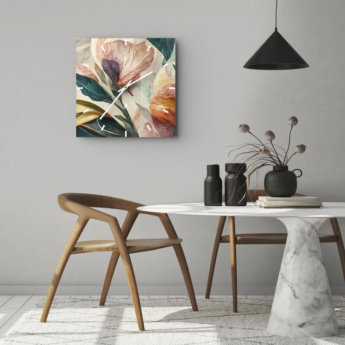 Relógio de parede - Relógio em vidro - Flores das ilhas do sul - 30x30 cm