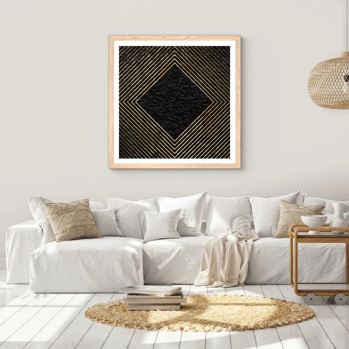 Pôster com moldura de carvalho claro - Geometria em estilo glamoroso - 50x50 cm