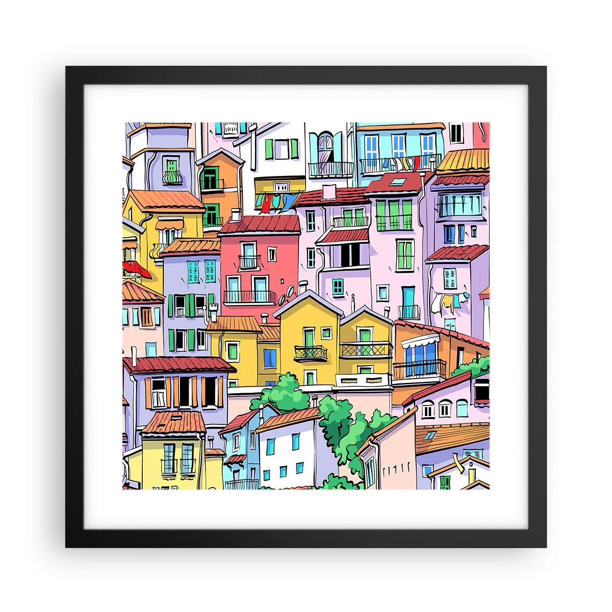 Pôster com moldura preta - Cidade divertida - 40x40 cm