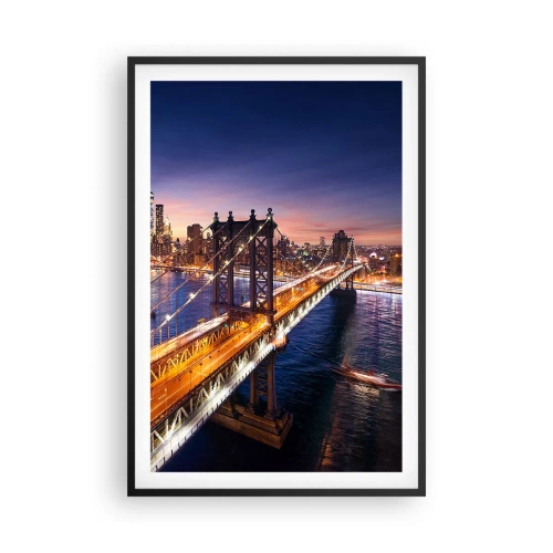 Pôster com moldura preta - Uma ponte luminosa para o coração da cidade - 61x91 cm